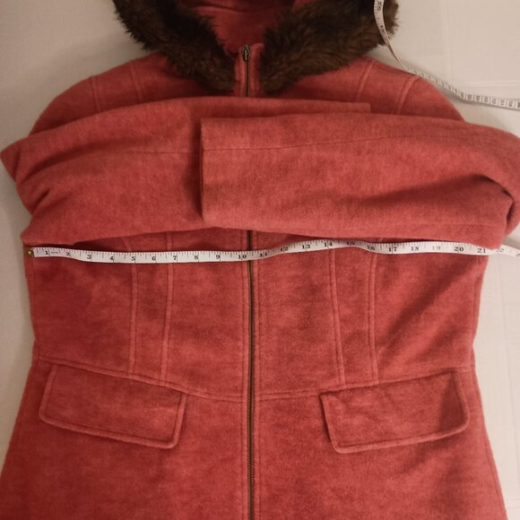 L.L. Bean Wool Blend Fleece Walking Coat Rose Pink Fur Hood Women’s Petite M - Picture 11 of 15